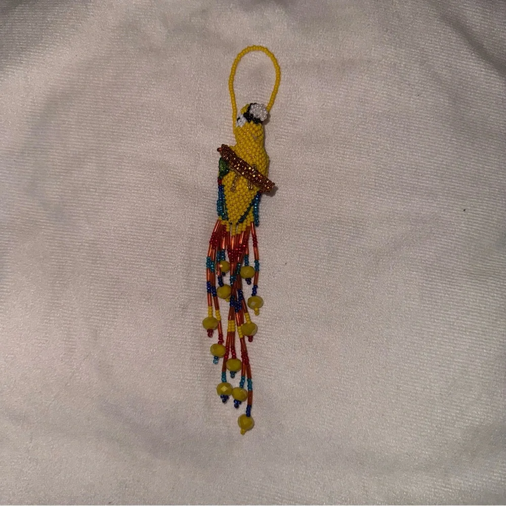 Handcrafted Yellow Beaded Parrot Ornament